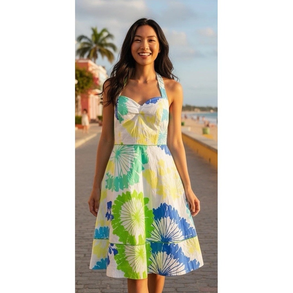 Lilly Pulitzer Women's White Multi-Color Floral Halter Swing Dress Size 6 Cruise